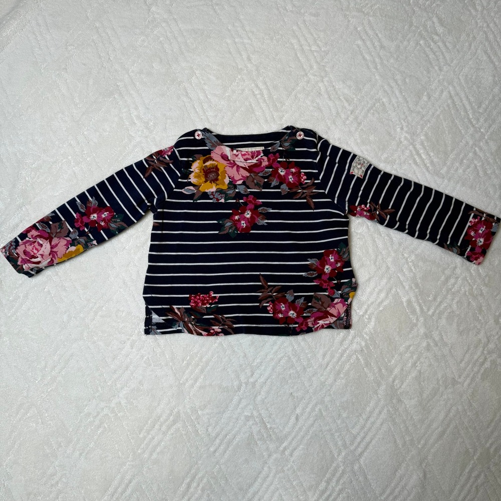 Nautical Floral Joules Premium Grade Girls Top 2Y Navy Stripe Long Sleeve - Picture 1 of 8